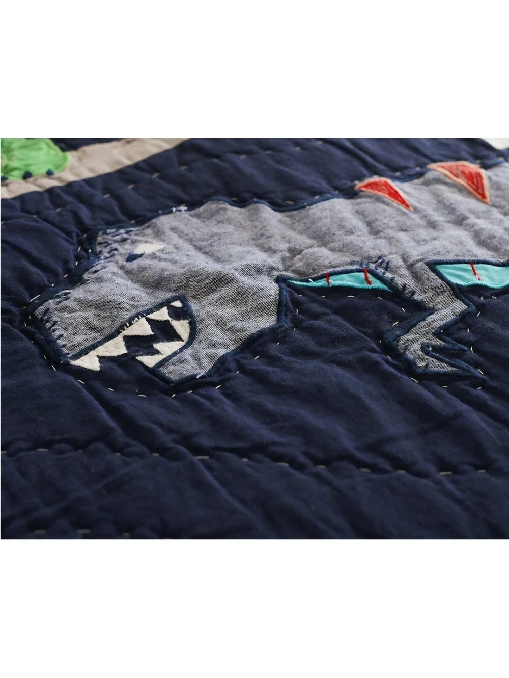 Pottery Barn Kids Quilt Dinosaur Applique Embroidered Full 86x86 Pre-owned